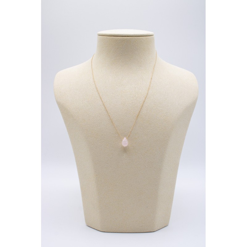 Collier goutte quartz rose - UNE A UNE