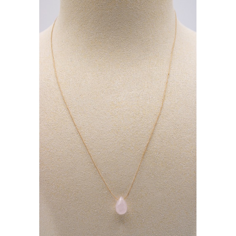 Collier goutte quartz rose - UNE A UNE