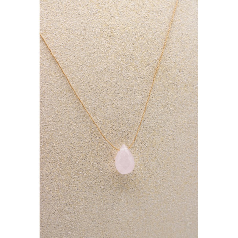 Collier goutte quartz rose - UNE A UNE