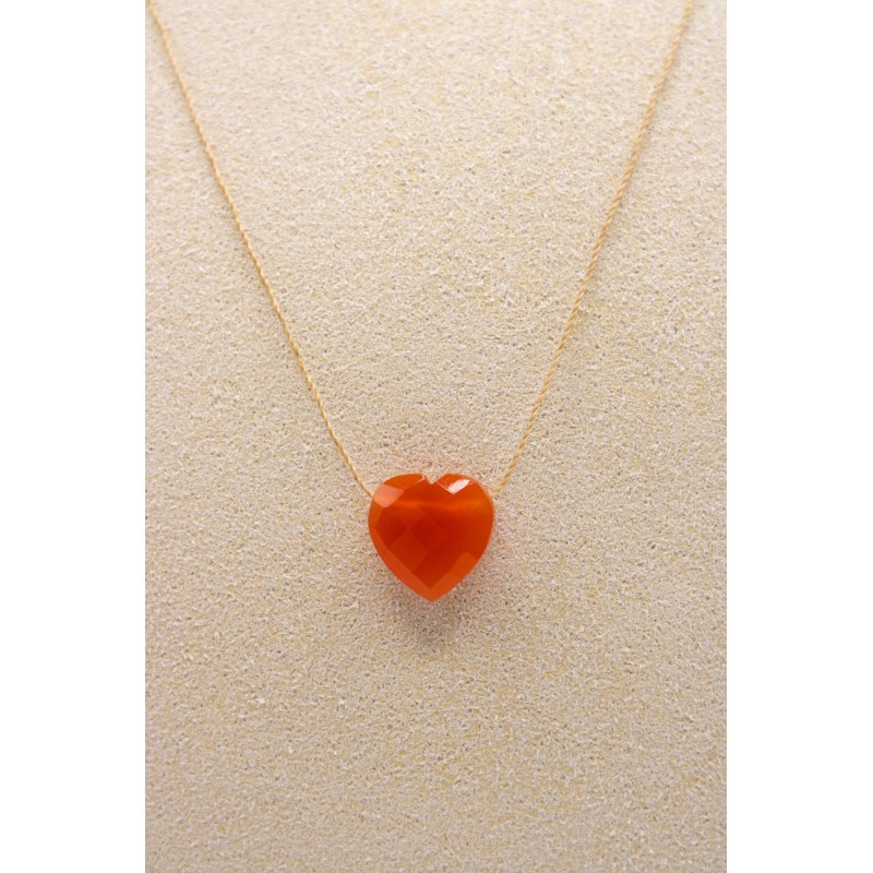 Collier coeur cornaline - UNE A UNE
