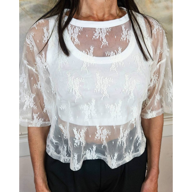 T-shirt dentelle fleurie blanc femme IMPERIAL