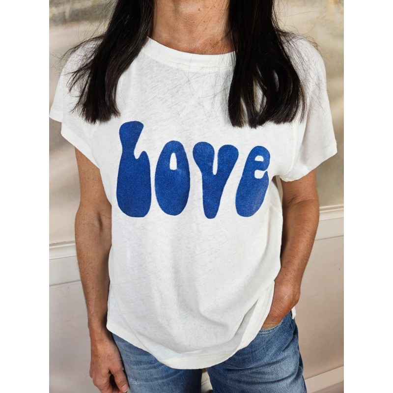 T-shirt blanc Love coton lin FIVE femme