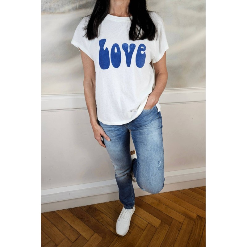 T-shirt blanc Love coton lin FIVE femme