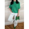 Pull alpaga vert manches courtes femme