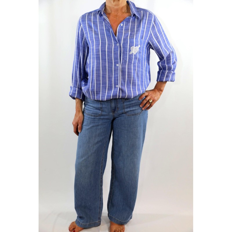 Jean wide leg femme Five denim bleu coton