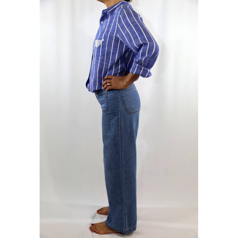 Jean wide leg femme Five denim bleu coton