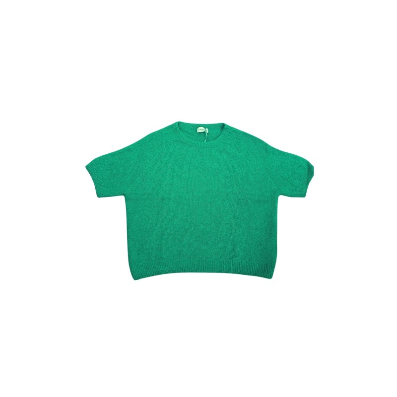 Pull alpaga vert manches courtes femme