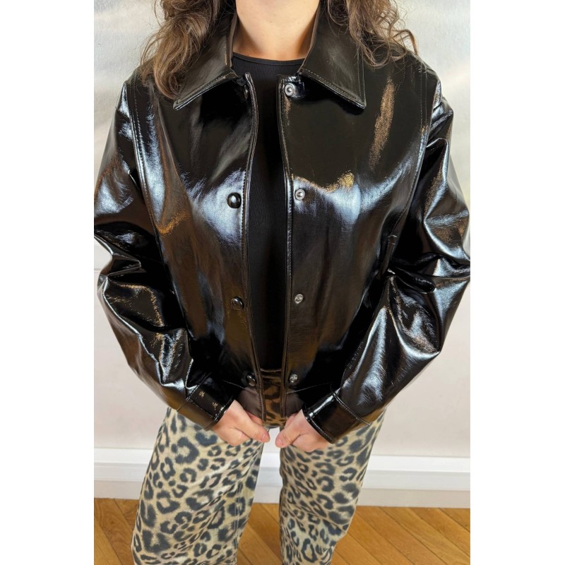 Veste vinyle noire courte GRACE ET MILA