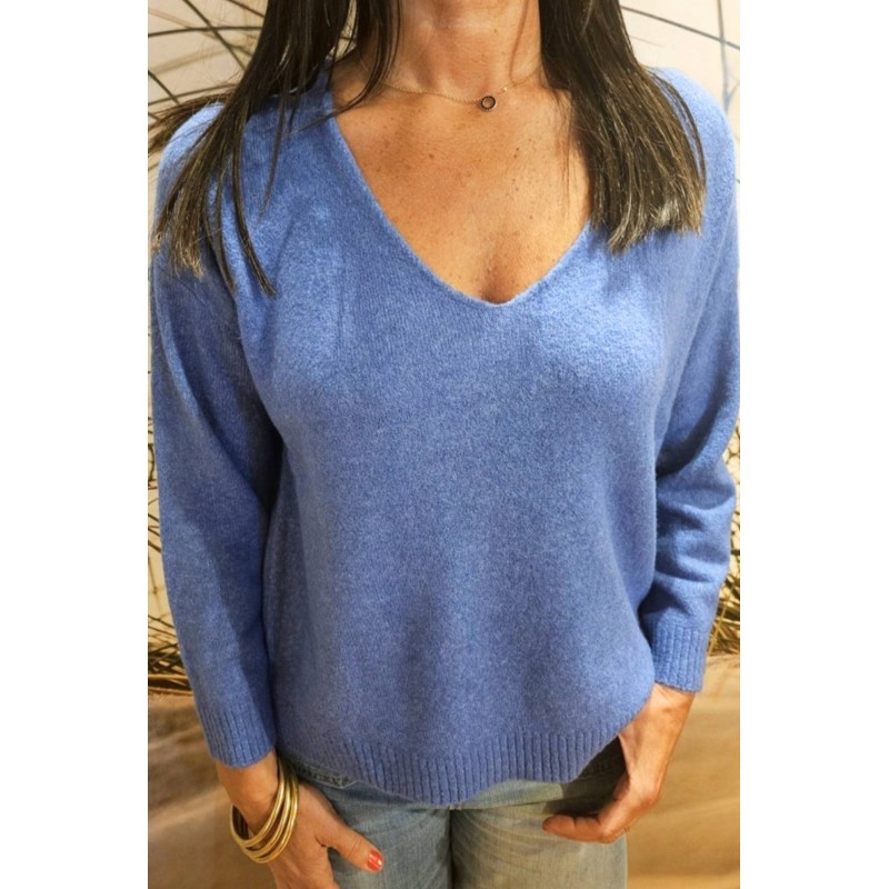 Paltrow bleu - Pull col V GRACE & MILA