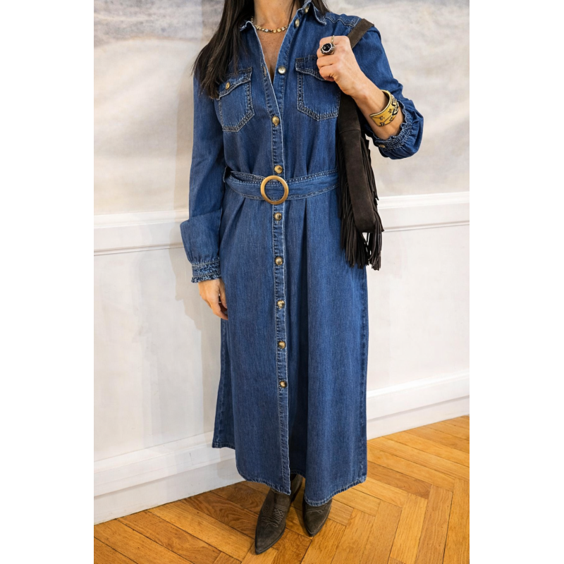 Robe denim longue GRACE&MILA ceinturée femme