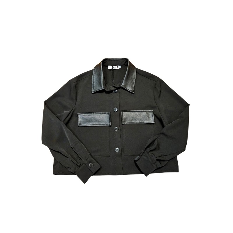 Veste courte femme noire simili cuir PLEASE