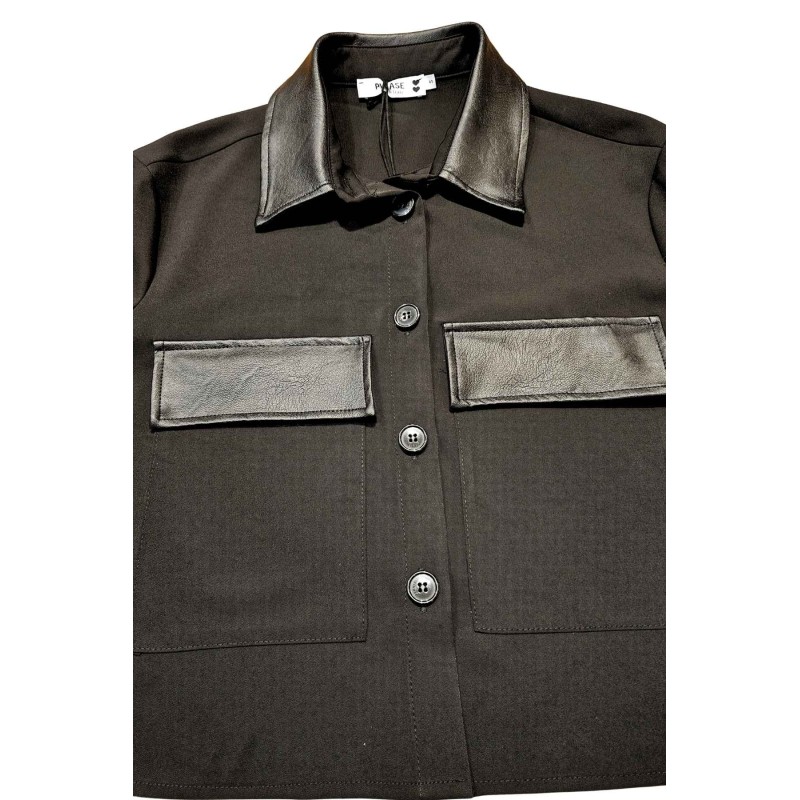 Veste courte femme noire simili cuir PLEASE