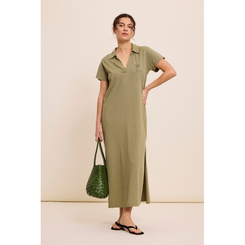 Robe polo longue kaki femme Five coton