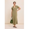 Robe polo longue kaki femme Five coton
