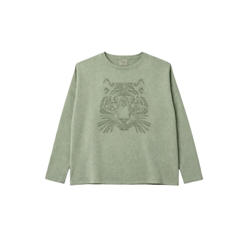Sweat-shirt kaki femme FIVE broderie tigre