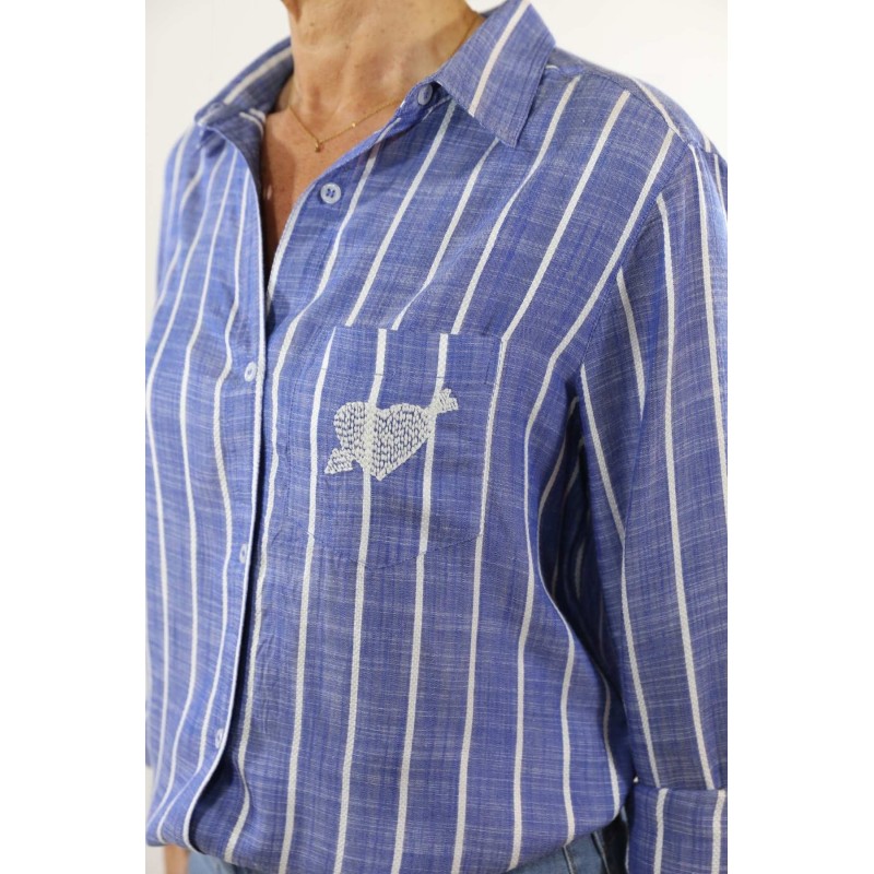 Chemise rayée bleu blanc femme Five coton