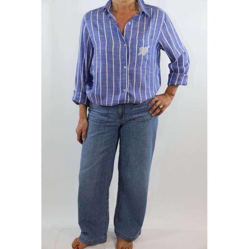 Chemise rayée bleu blanc femme Five coton