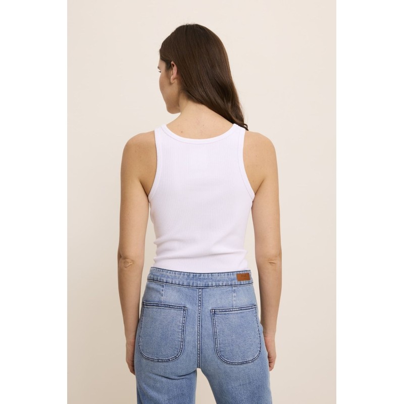 Débardeur blanc femme Five coton broderie