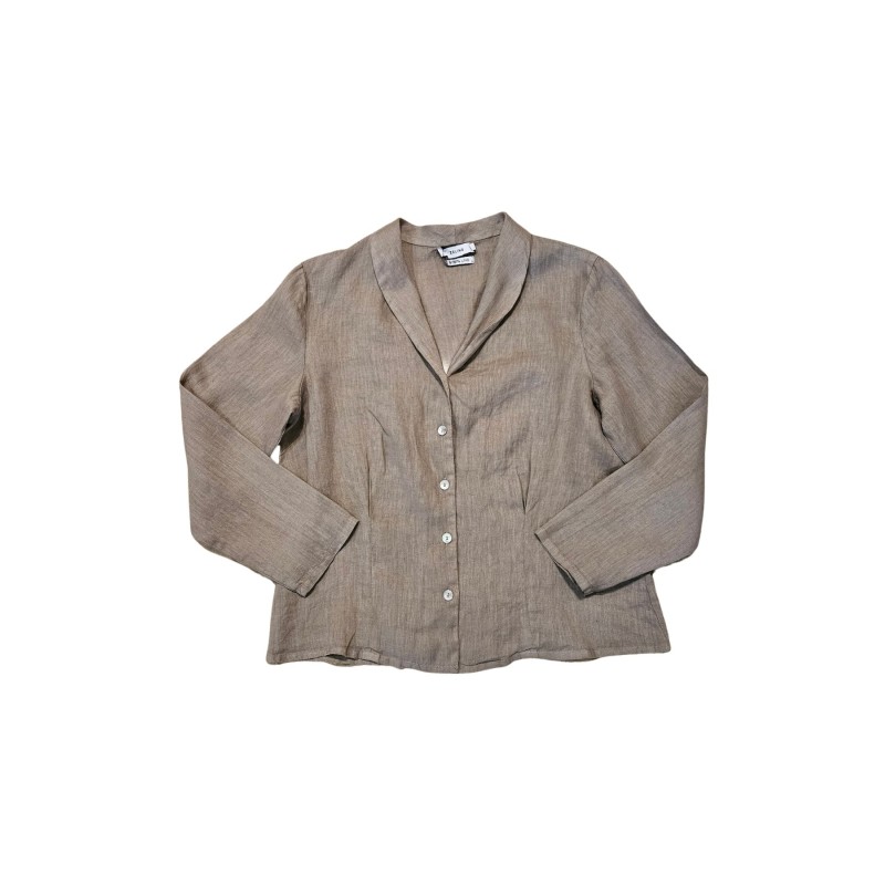 Chemise col retourné en lin marron - ZELINO Femme