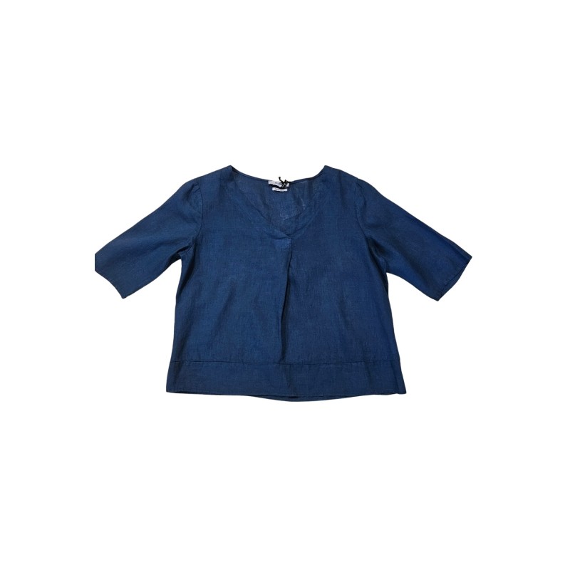 Blouse en lin bleu foncé - ZELINO Femme