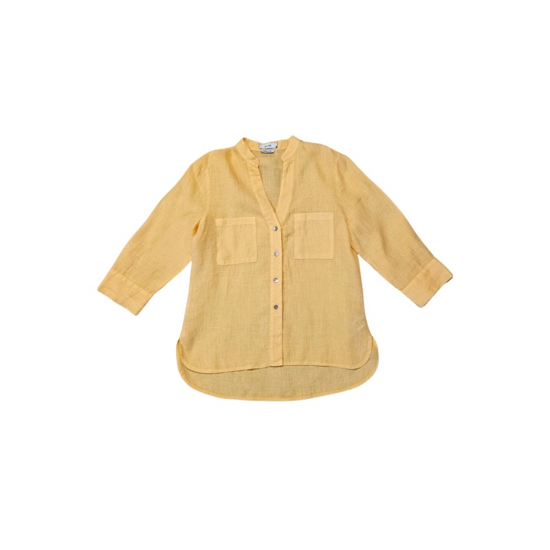 Chemise à col mao en lin orange - ZELINO Femme