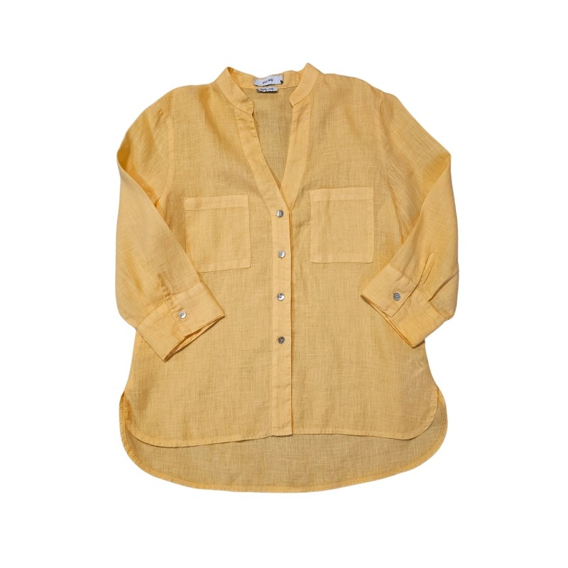 Chemise à col mao en lin orange - ZELINO Femme