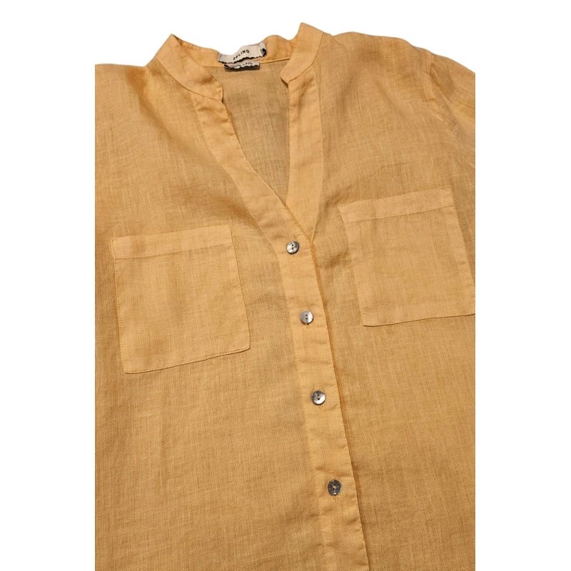 Chemise à col mao en lin orange - ZELINO Femme