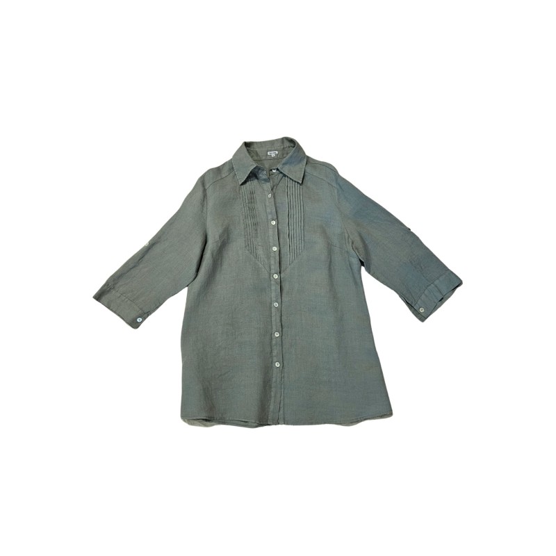 Chemise longue à manches 3/4 en lin kaki - ZELINO Femme