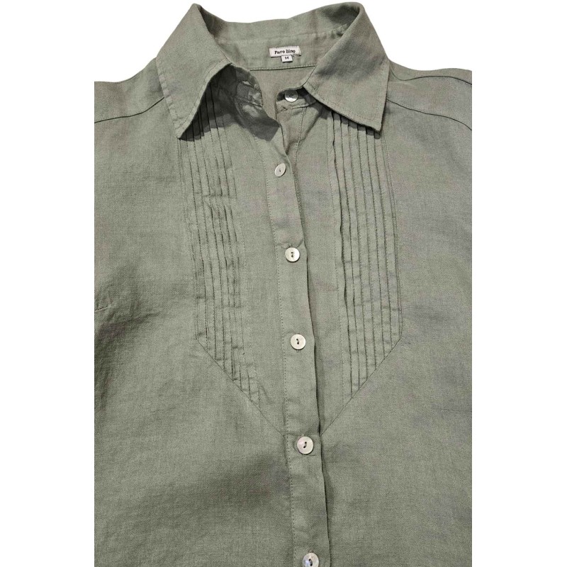 Chemise longue à manches 3/4 en lin kaki - ZELINO Femme