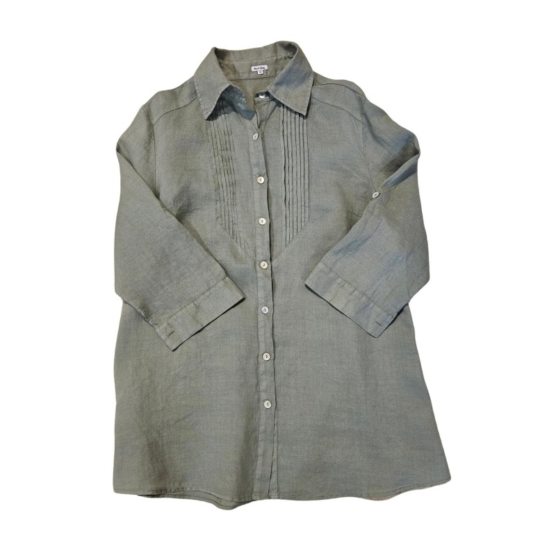 Chemise longue à manches 3/4 en lin kaki - ZELINO Femme