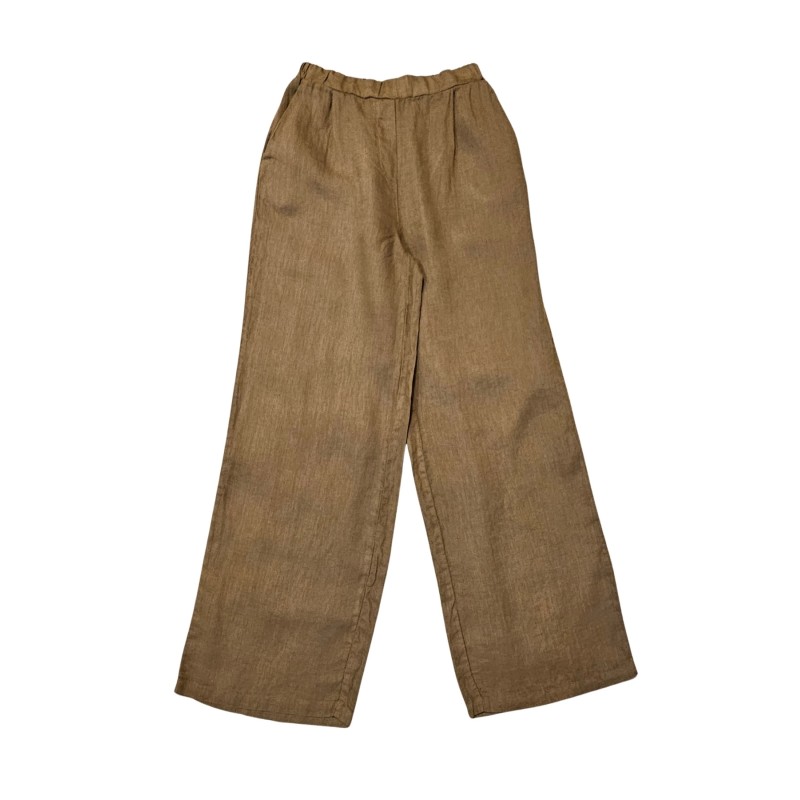 Pantalon à taille élastique en lin cappuccino - ZELINO Femme