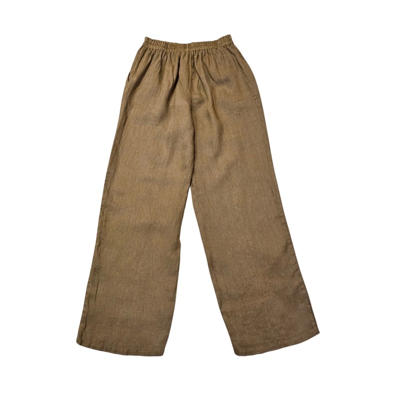 Pantalon à taille élastique en lin cappuccino - ZELINO Femme