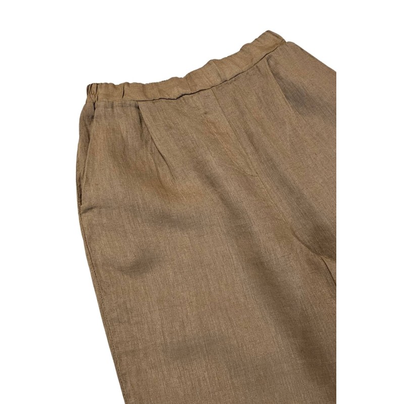 Pantalon à taille élastique en lin cappuccino - ZELINO Femme
