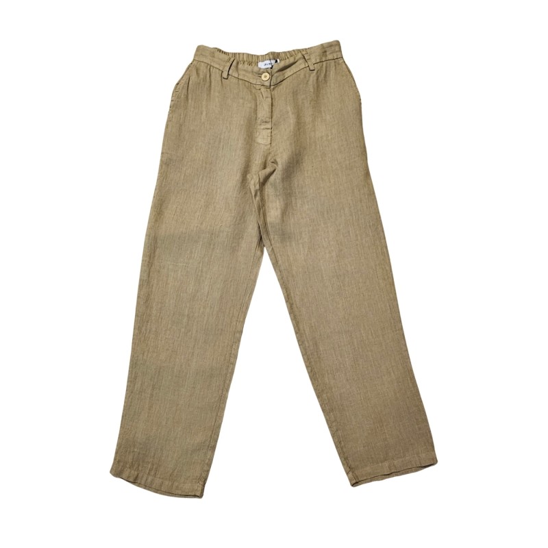 Pantalon à boutons en lin camel - ZELINO Femme