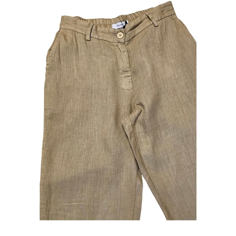 Pantalon à boutons en lin camel - ZELINO Femme