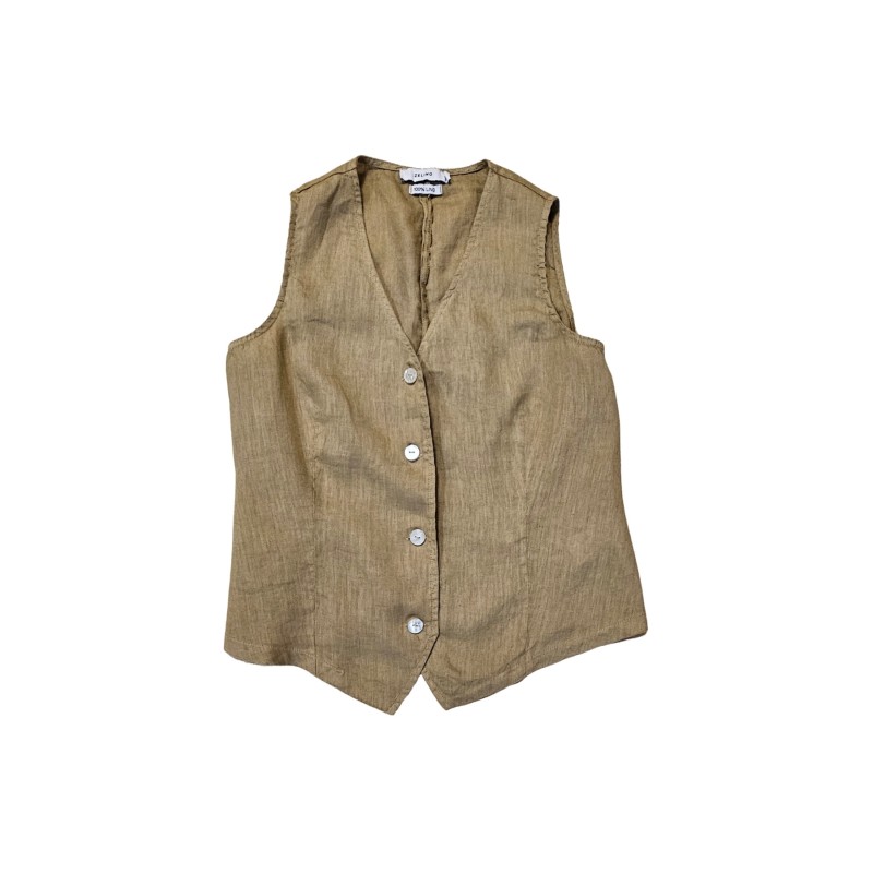 Gilet sans manches en lin camel - ZELINO Femme