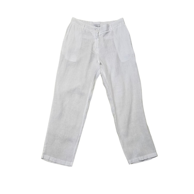 Pantalon à boutons en lin blanc - ZELINO Femme