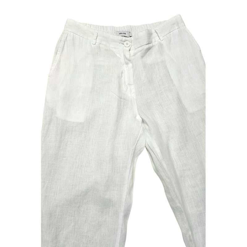 Pantalon à boutons en lin blanc - ZELINO Femme