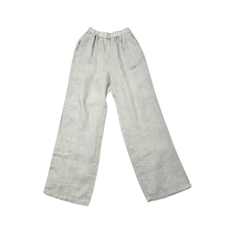 Pantalon large à taille élastique en lin beige - ZELINO Femme