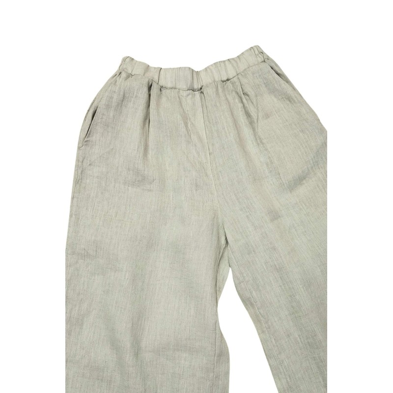 Pantalon large à taille élastique en lin beige - ZELINO Femme