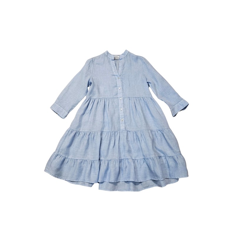 Robe courte à volants en lin bleu - ZELINO Femme