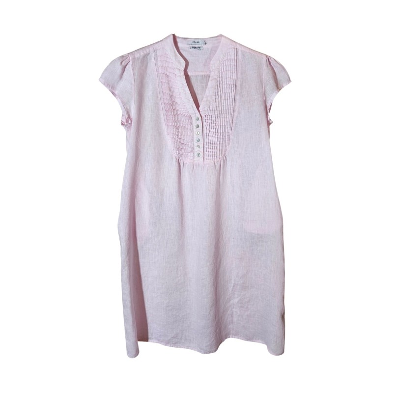 Robe courte à col mao en lin rose pâle - ZELINO Femme