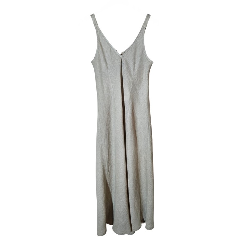 Robe longue à bretelles en lin beige - ZELINO Femme