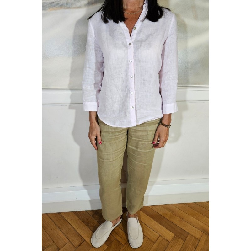 Pantalon à boutons en lin camel - ZELINO Femme