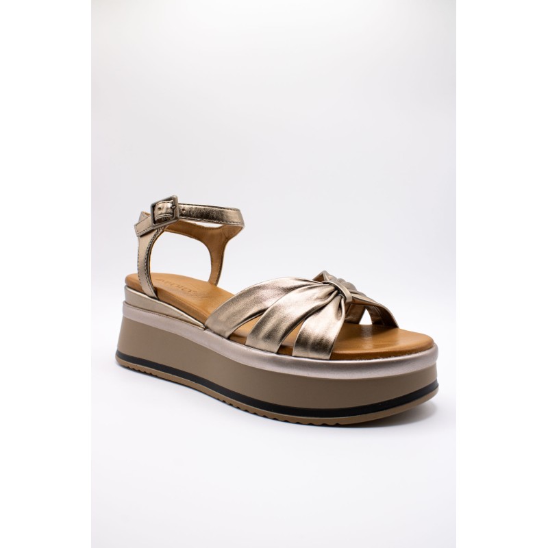 Sandales plateforme cuir femme A98002 Metallic Ash