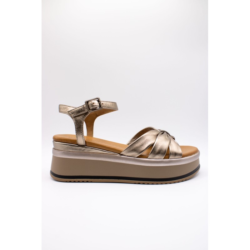 Sandales plateforme cuir femme A98002 Metallic Ash
