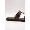 Sandales plates cuir marron bijoux dorés femme Alpe