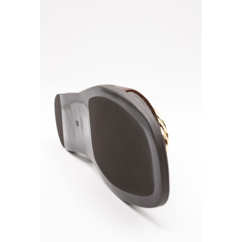 Sandales plates cuir marron bijoux dorés femme Alpe