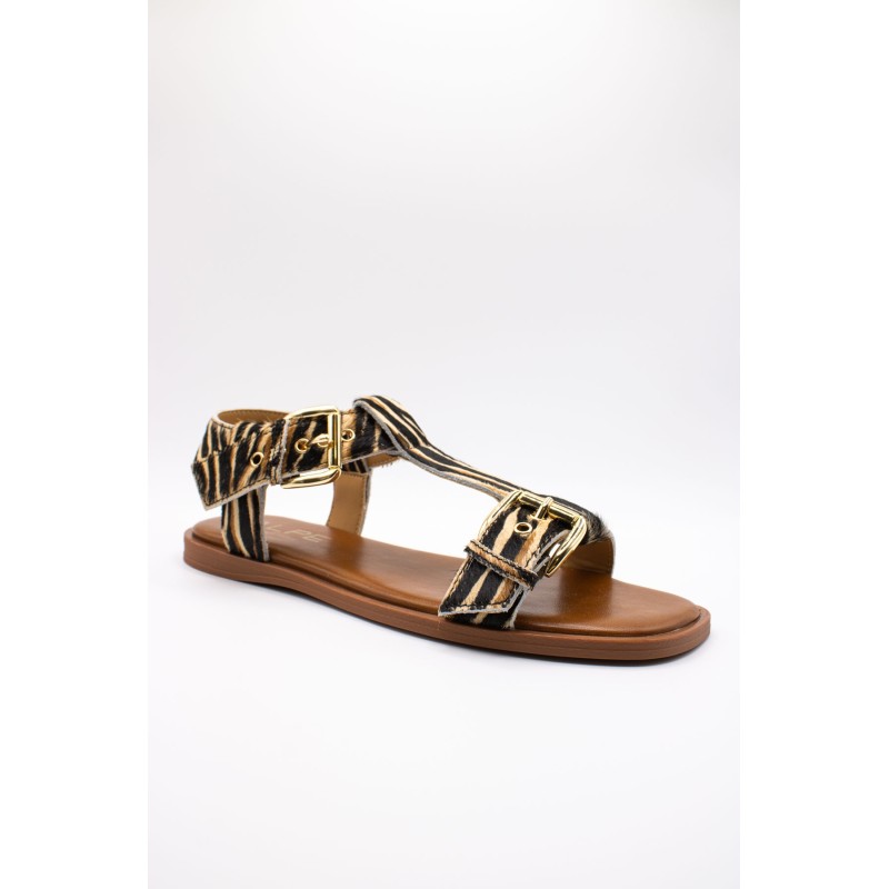 Sandales plates zèbre cuir femme Alpe 5598