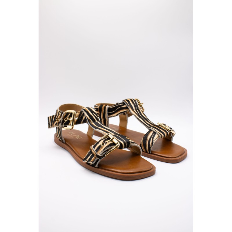 Sandales plates zèbre cuir femme Alpe 5598